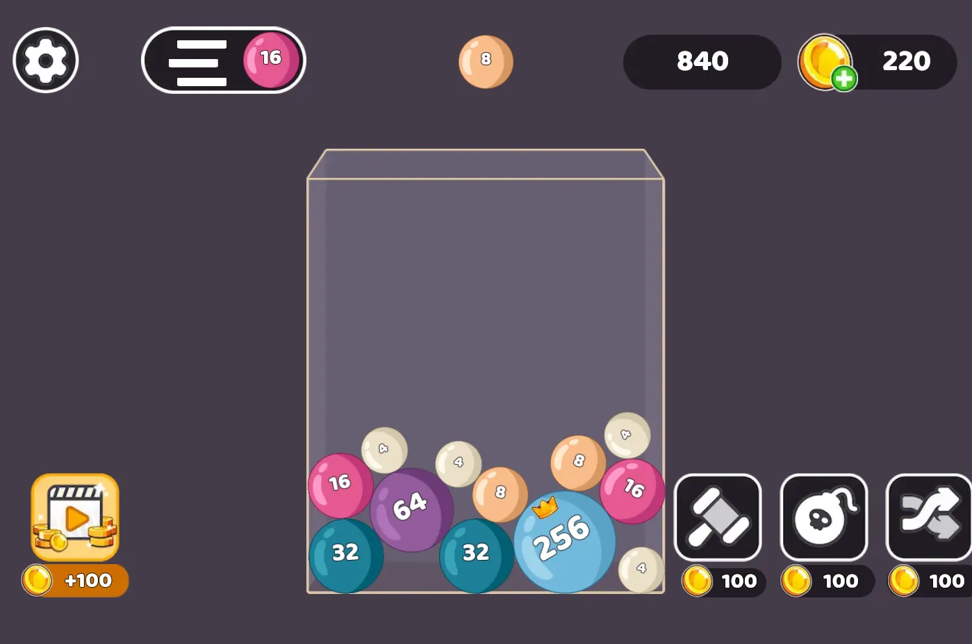 2048 Balls - Suika game, watermelon game, merge game, number balls combining puzzle screen
