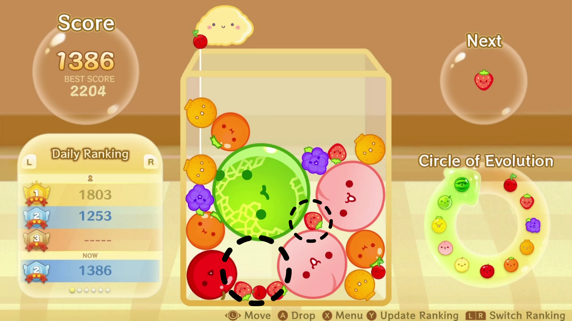Quetsch-Mechanik im Suika Game